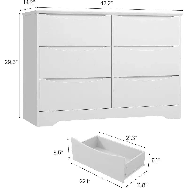 Armadio moderno, comò in legno con 6 cassetti per camera da letto, soggiorno, corridoio, bianco
