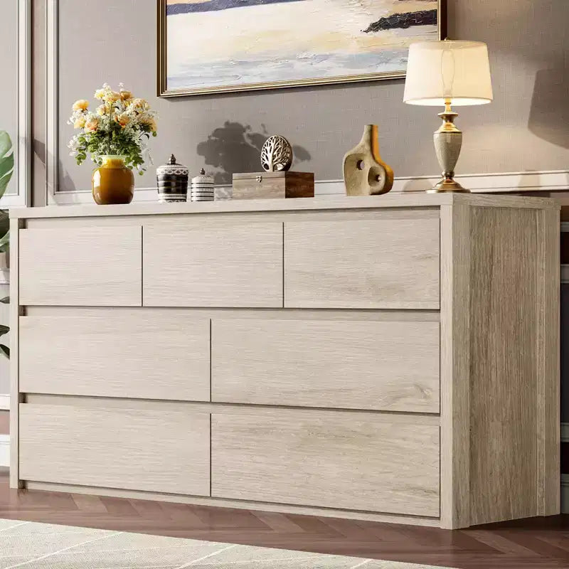 Comò ampio a 7 cassetti per camera da letto, cassettiera moderna in legno, mobile contenitore grande per soggiorno e ingresso