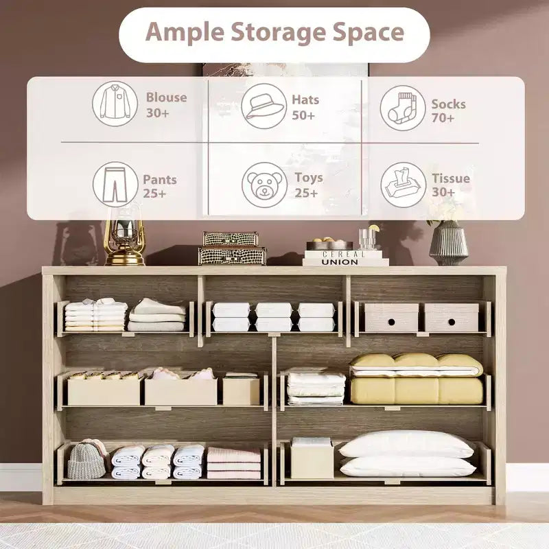 Comò ampio a 7 cassetti per camera da letto, cassettiera moderna in legno, mobile contenitore grande per soggiorno e ingresso