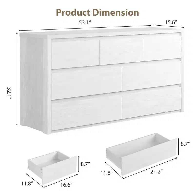 Comò ampio a 7 cassetti per camera da letto, cassettiera moderna in legno, mobile contenitore grande per soggiorno e ingresso