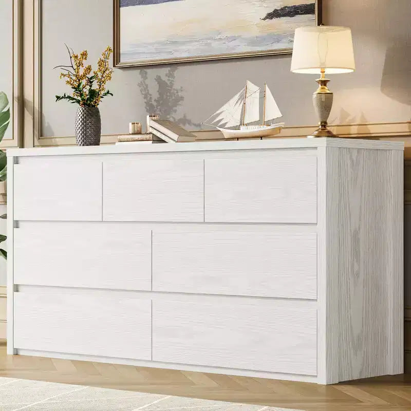 Comò ampio a 7 cassetti per camera da letto, cassettiera moderna in legno, mobile contenitore grande per soggiorno e ingresso