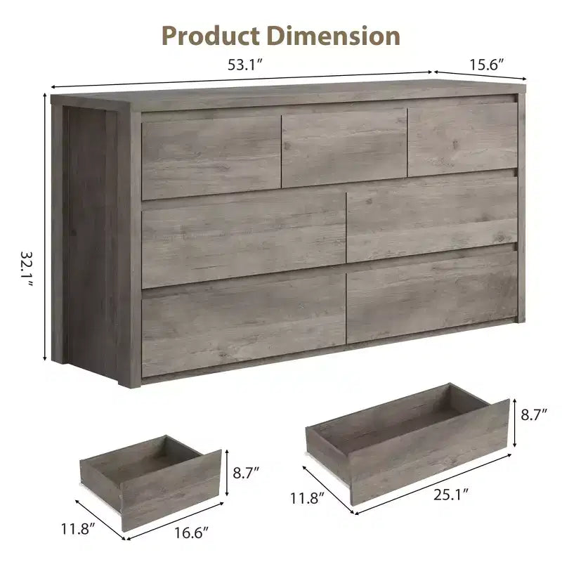 Comò ampio a 7 cassetti per camera da letto, cassettiera moderna in legno, mobile contenitore grande per soggiorno e ingresso
