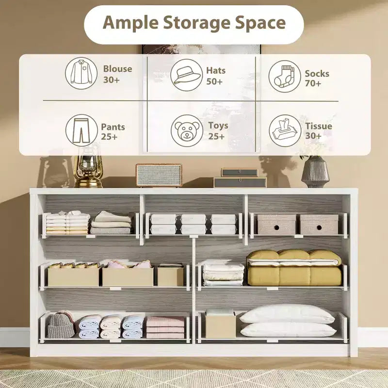 Comò ampio a 7 cassetti per camera da letto, cassettiera moderna in legno, mobile contenitore grande per soggiorno e ingresso