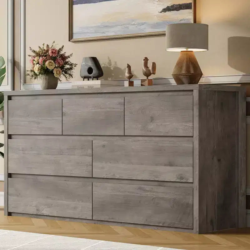 Comò ampio a 7 cassetti per camera da letto, cassettiera moderna in legno, mobile contenitore grande per soggiorno e ingresso