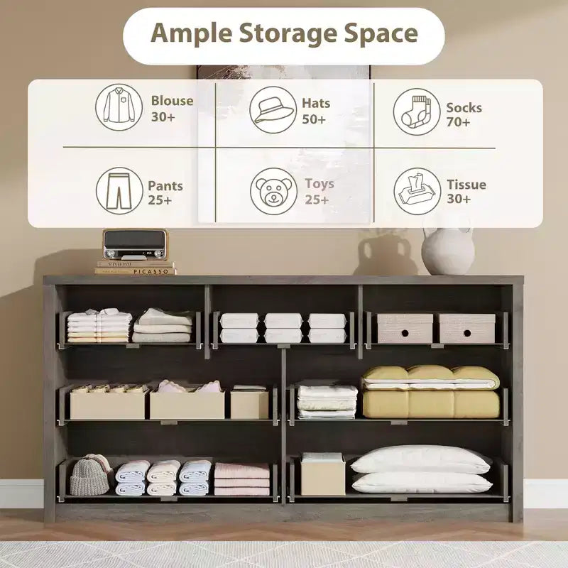 Comò ampio a 7 cassetti per camera da letto, cassettiera moderna in legno, mobile contenitore grande per soggiorno e ingresso