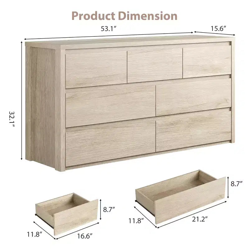 Comò ampio a 7 cassetti per camera da letto, cassettiera moderna in legno, mobile contenitore grande per soggiorno e ingresso