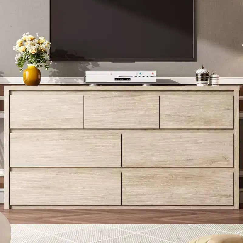 Comò ampio a 7 cassetti per camera da letto, cassettiera moderna in legno, mobile contenitore grande per soggiorno e ingresso