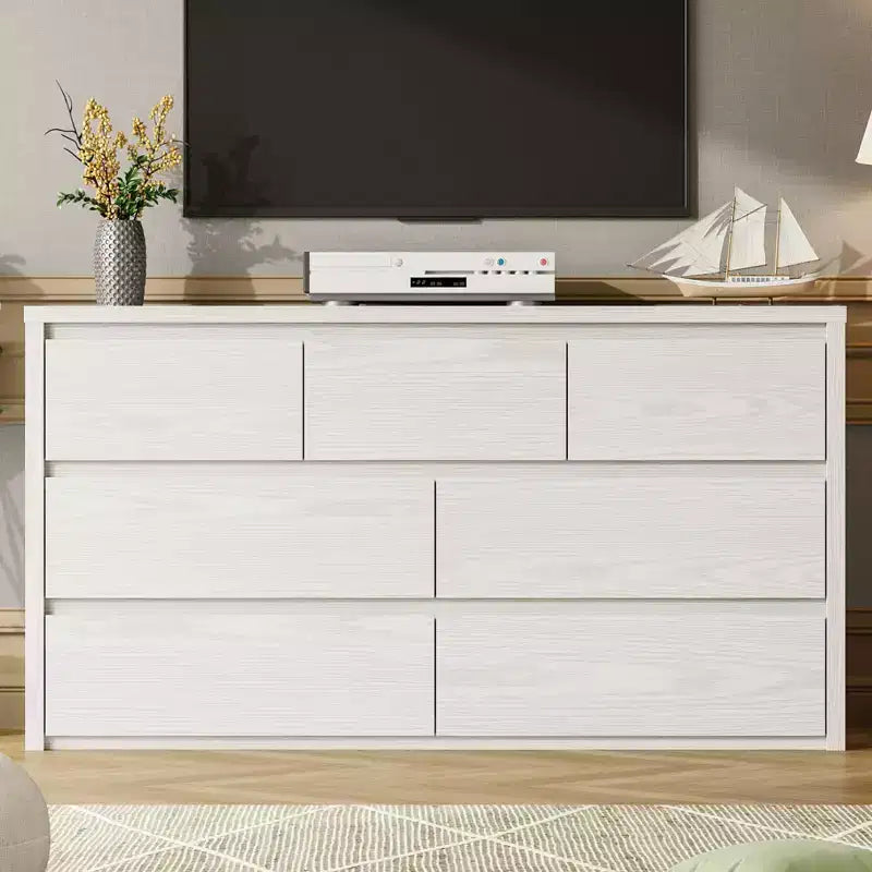 Comò ampio a 7 cassetti per camera da letto, cassettiera moderna in legno, mobile contenitore grande per soggiorno e ingresso