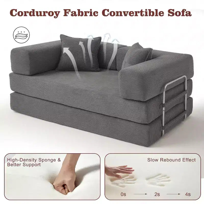 65Divano letto pieghevole in velluto a coste, divano matrimoniale a pavimento, 4-in-1, combinazione fai-da-te, divano modulare comodo e pieghevole.