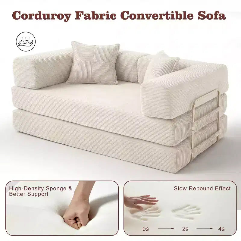 65Divano letto pieghevole in velluto a coste, divano matrimoniale a pavimento, 4-in-1, combinazione fai-da-te, divano modulare comodo e pieghevole.