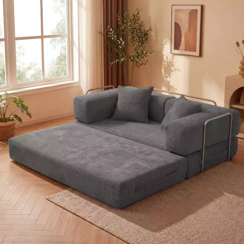 65Divano letto pieghevole in velluto a coste, divano matrimoniale a pavimento, 4-in-1, combinazione fai-da-te, divano modulare comodo e pieghevole.
