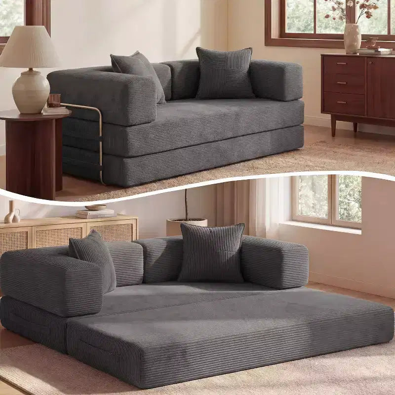 65Divano letto pieghevole in velluto a coste, divano matrimoniale a pavimento, 4-in-1, combinazione fai-da-te, divano modulare comodo e pieghevole.