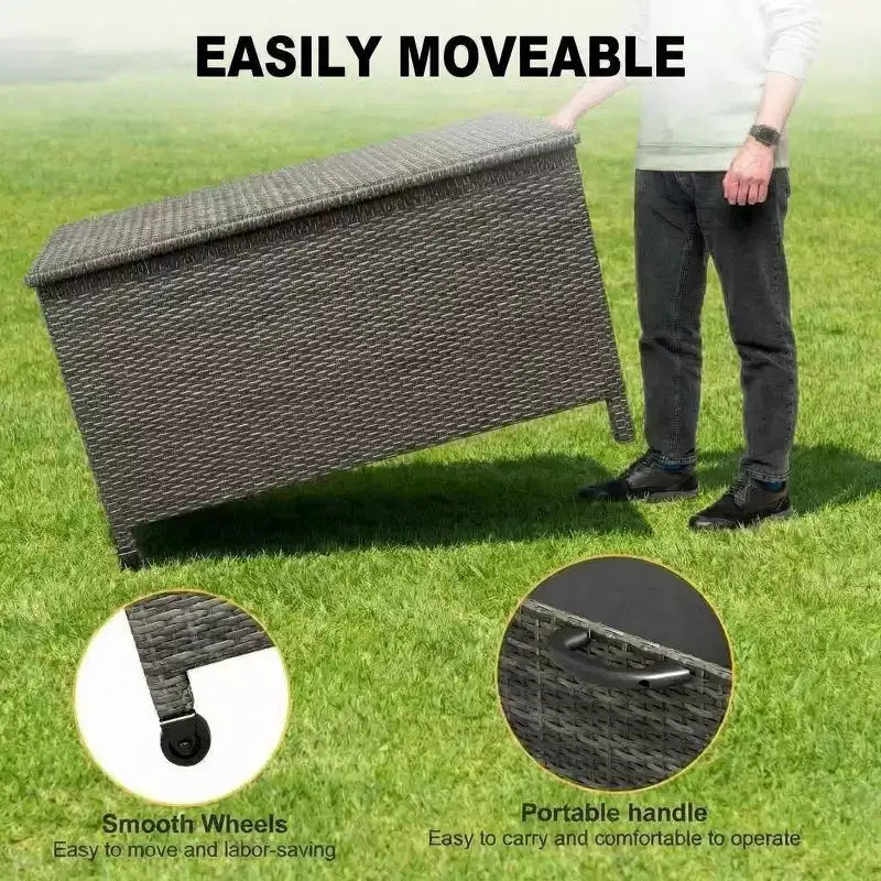 Contenitore portaoggetti in Rattan da 120 galloni, cassapanca da esterno in resina stile rustico impermeabile per balcone, patio, giardino