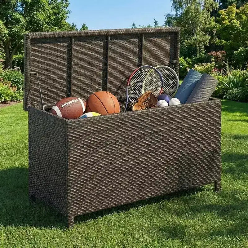 Contenitore portaoggetti in Rattan da 120 galloni, cassapanca da esterno in resina stile rustico impermeabile per balcone, patio, giardino