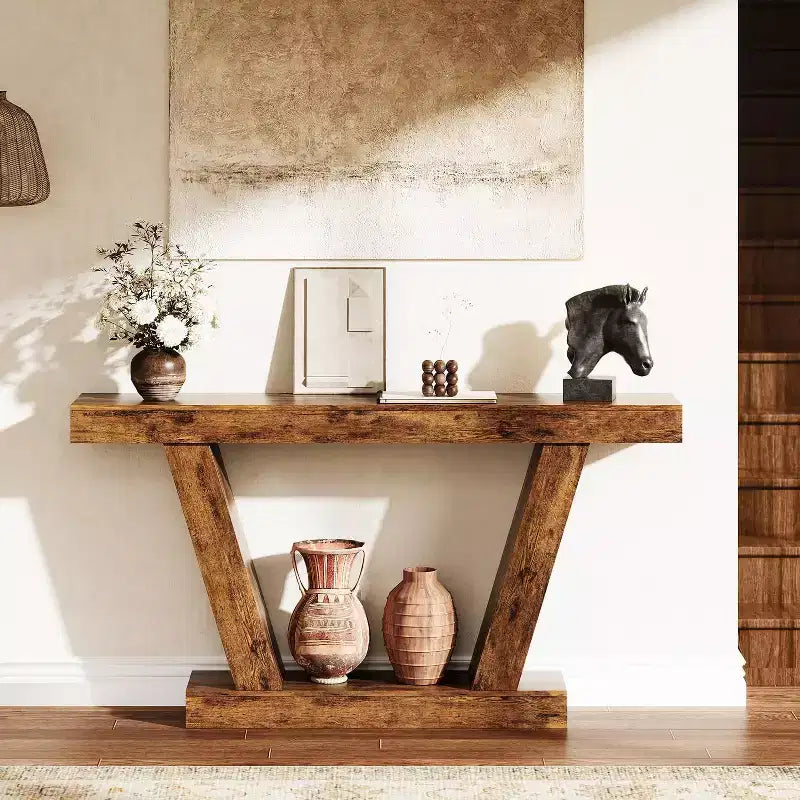 Consolle da 63", Tavolo in Legno Stretto da Divano per Ingresso, Tavolo d'Appoggio per Soggiorno, Entrata