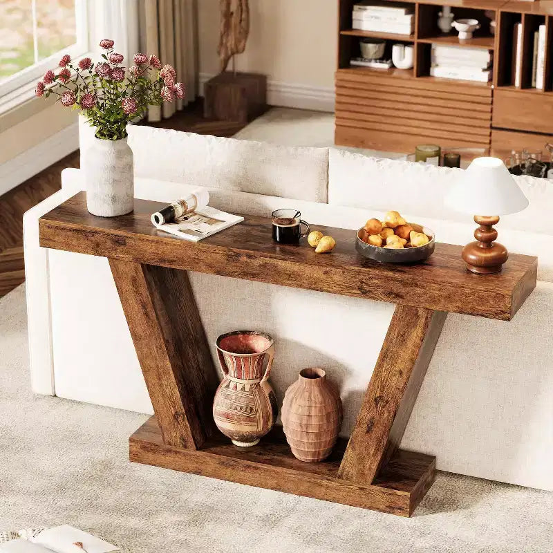 Consolle da 63", Tavolo in Legno Stretto da Divano per Ingresso, Tavolo d'Appoggio per Soggiorno, Entrata