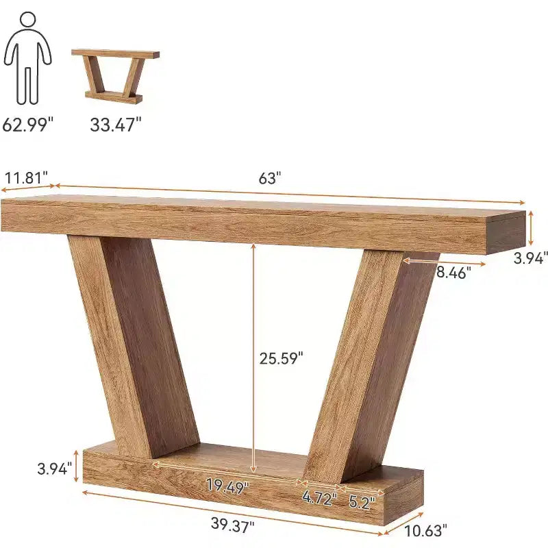 Consolle da 63", Tavolo in Legno Stretto da Divano per Ingresso, Tavolo d'Appoggio per Soggiorno, Entrata