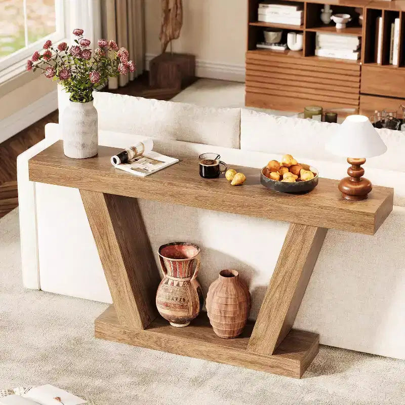 Consolle da 63", Tavolo in Legno Stretto da Divano per Ingresso, Tavolo d'Appoggio per Soggiorno, Entrata