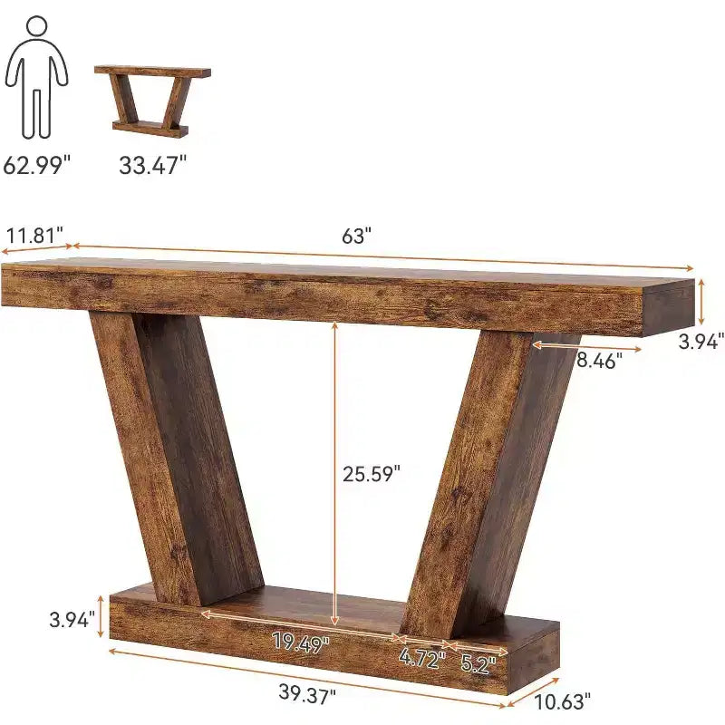 Consolle da 63", Tavolo in Legno Stretto da Divano per Ingresso, Tavolo d'Appoggio per Soggiorno, Entrata