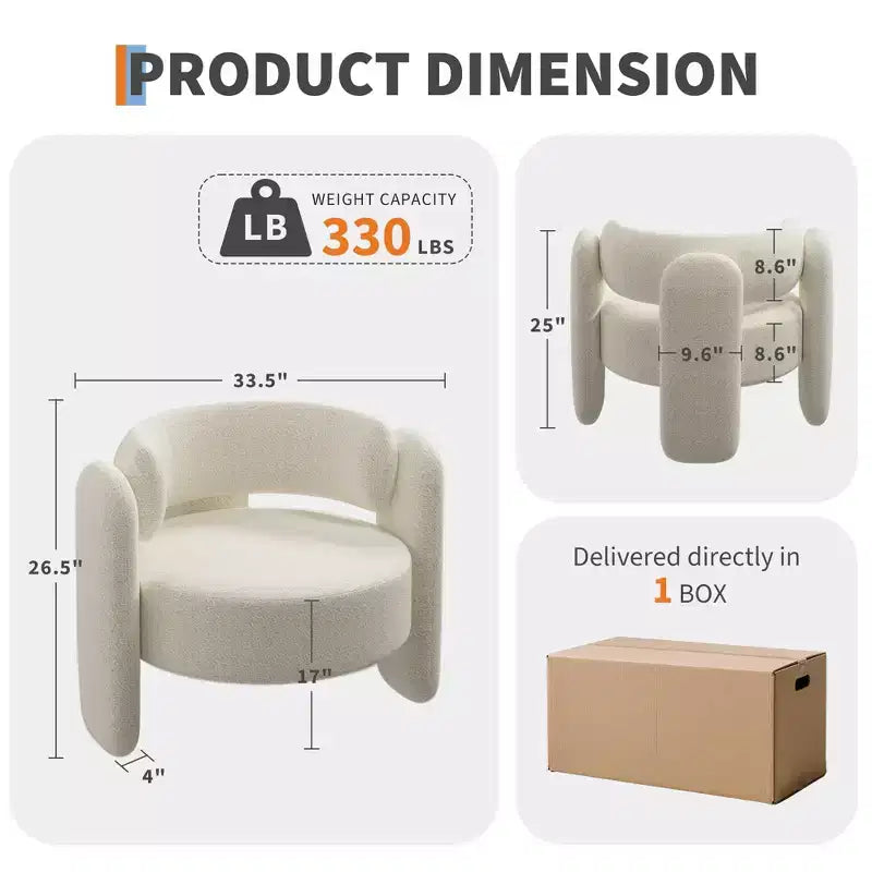 Barrel Accent Chair Set Of 2, Modern Upholstered Lounge Chairs For Bedroom Or Office, White