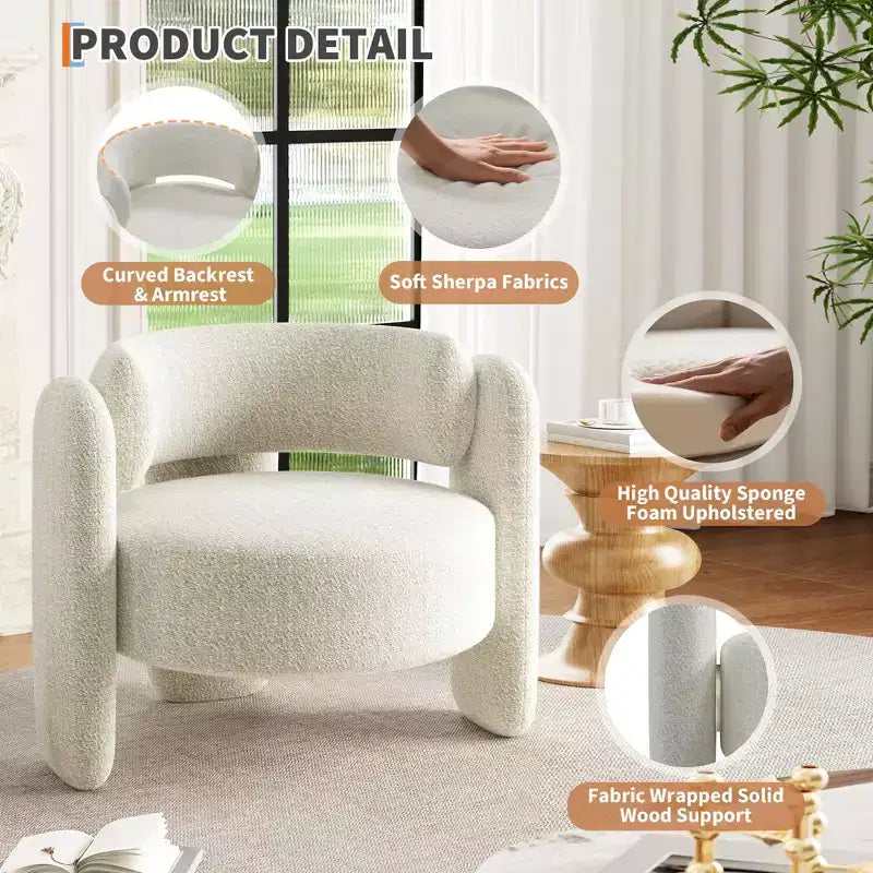 Barrel Accent Chair Set Of 2, Modern Upholstered Lounge Chairs For Bedroom Or Office, White