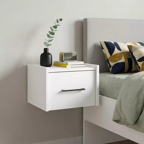10 White Wood One Drawer Floating Nightstand