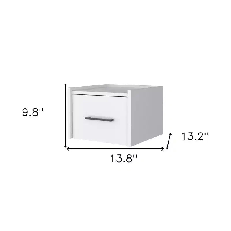 Comodino galleggiante a un cassetto in legno bianco da 10 pollici