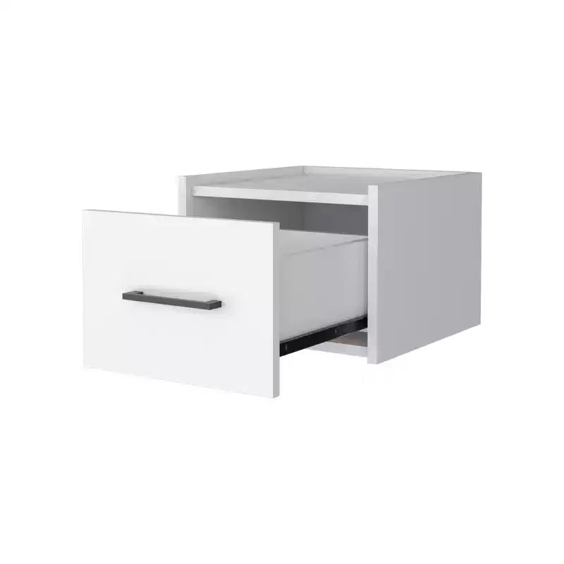 Comodino galleggiante a un cassetto in legno bianco da 10 pollici