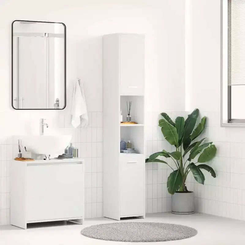 Mobile bagno in legno multistrato bianco, colonna alta