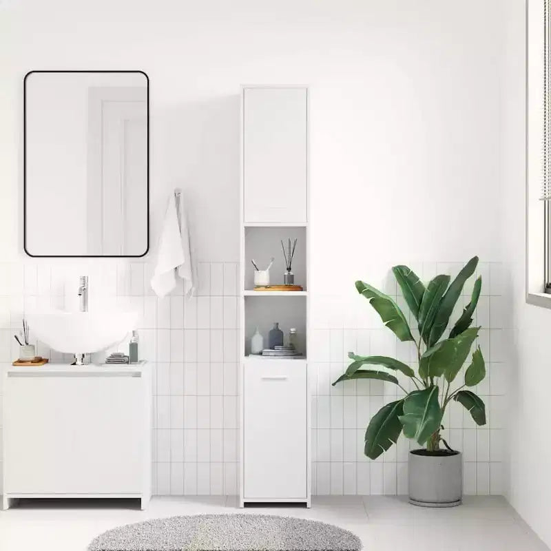 Mobile bagno in legno multistrato bianco, colonna alta
