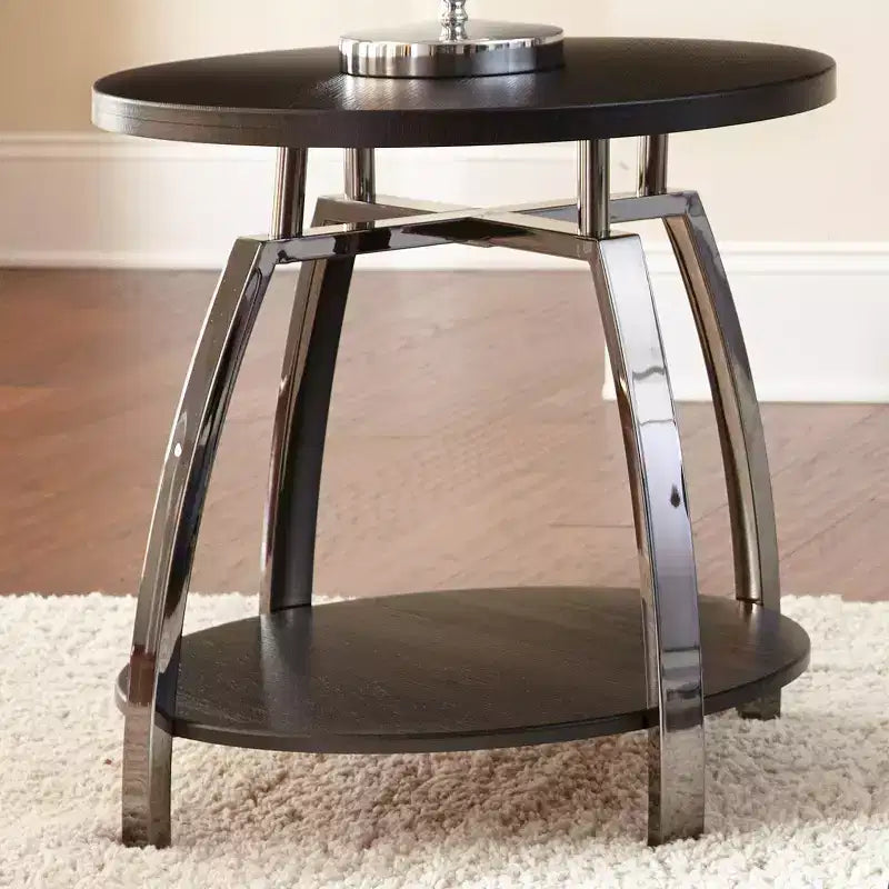 Tavolino Coham Silver Shield e Nickel: Laminato in legno, Struttura in metallo, Forma rotonda