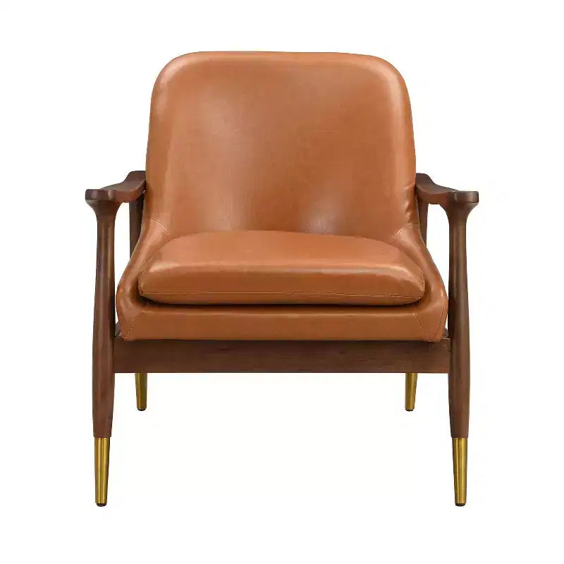 Christopher Knight Home Freja Modern Faux Leather and Wood Accent Chair, Brown
