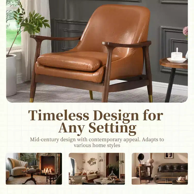 Freja Modern Faux Leather and Wood Accent Chair, Brown
