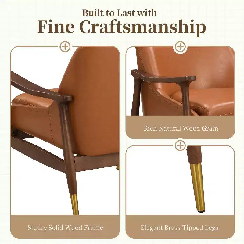 Poltrona d'accento moderna Freja in similpelle e legno, marrone