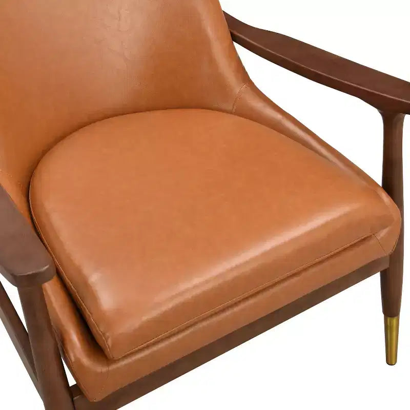 Poltrona d'accento moderna Freja in similpelle e legno, marrone