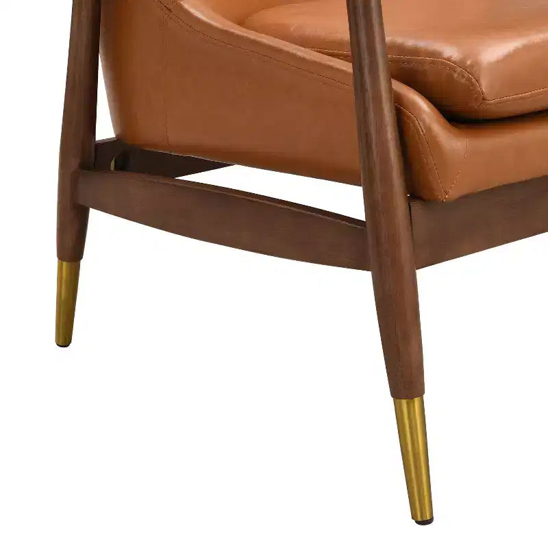 Poltrona d'accento moderna Freja in similpelle e legno, marrone