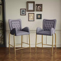 Set of 2 Counter Height Bar Stools with Golden Metal Frame, Velvet Tufted Stools -ModernLuxe