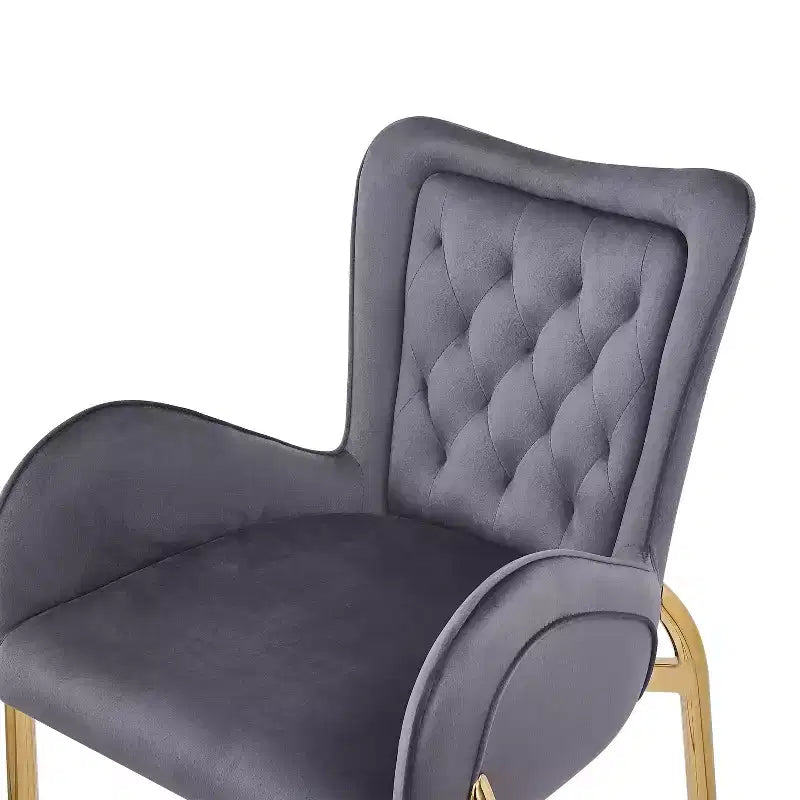 Set di 2 Sgabelli da Bancone con Struttura in Metallo Dorato e Rivestimento in Velluto Trapuntato