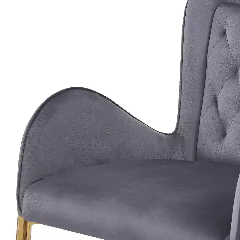 Set di 2 Sgabelli da Bancone con Struttura in Metallo Dorato e Rivestimento in Velluto Trapuntato