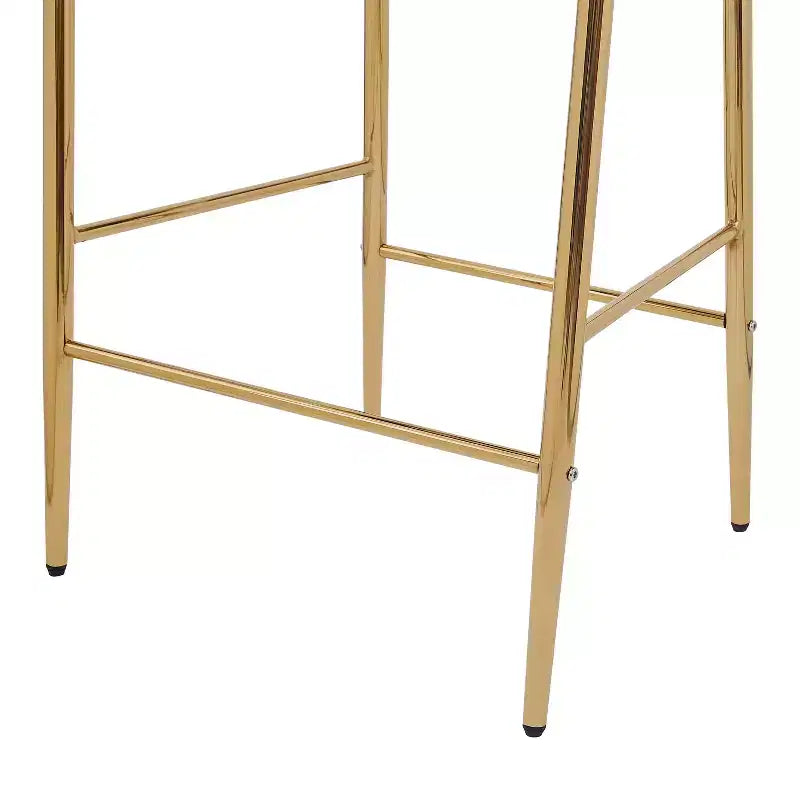 Set di 2 Sgabelli da Bancone con Struttura in Metallo Dorato e Rivestimento in Velluto Trapuntato