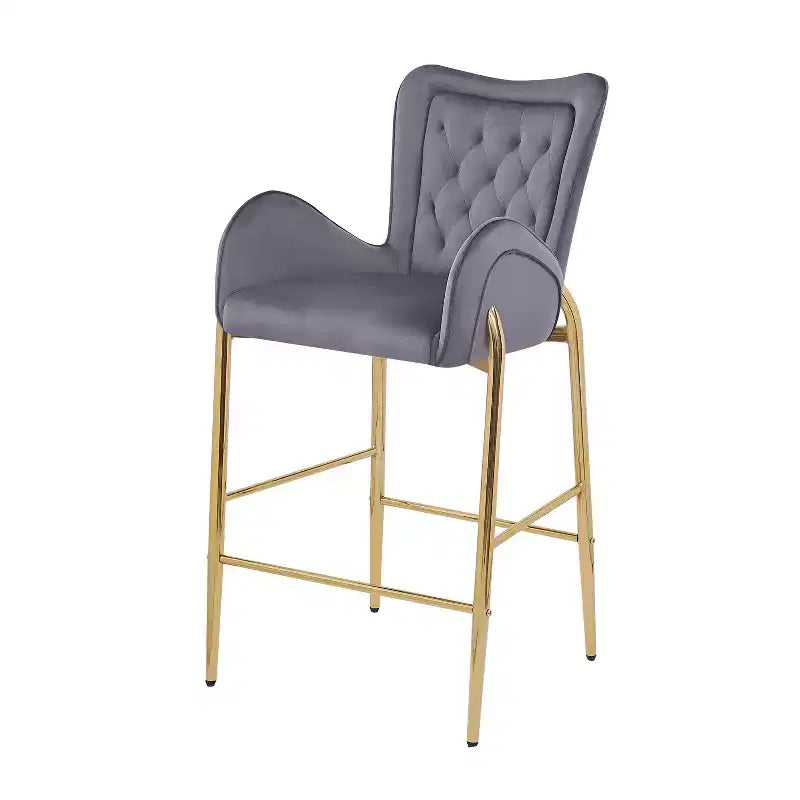 Set di 2 Sgabelli da Bancone con Struttura in Metallo Dorato e Rivestimento in Velluto Trapuntato