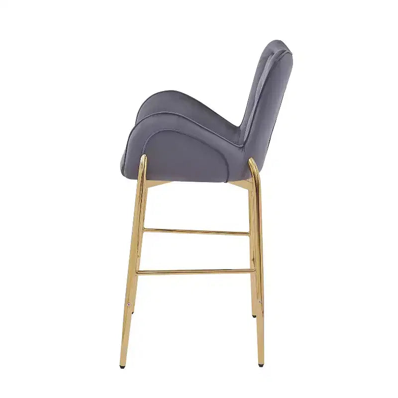 Set di 2 Sgabelli da Bancone con Struttura in Metallo Dorato e Rivestimento in Velluto Trapuntato