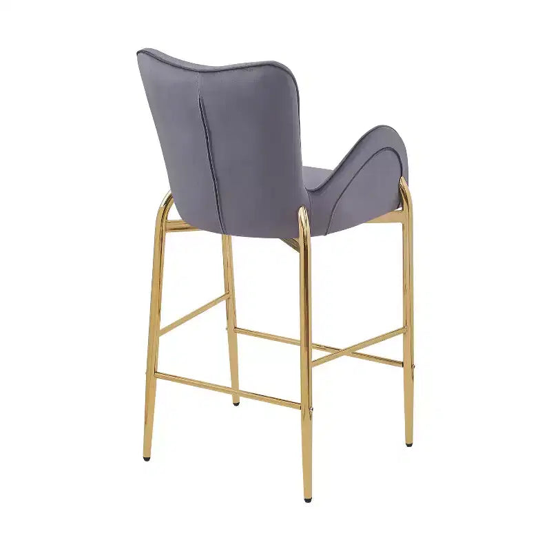 Set di 2 Sgabelli da Bancone con Struttura in Metallo Dorato e Rivestimento in Velluto Trapuntato