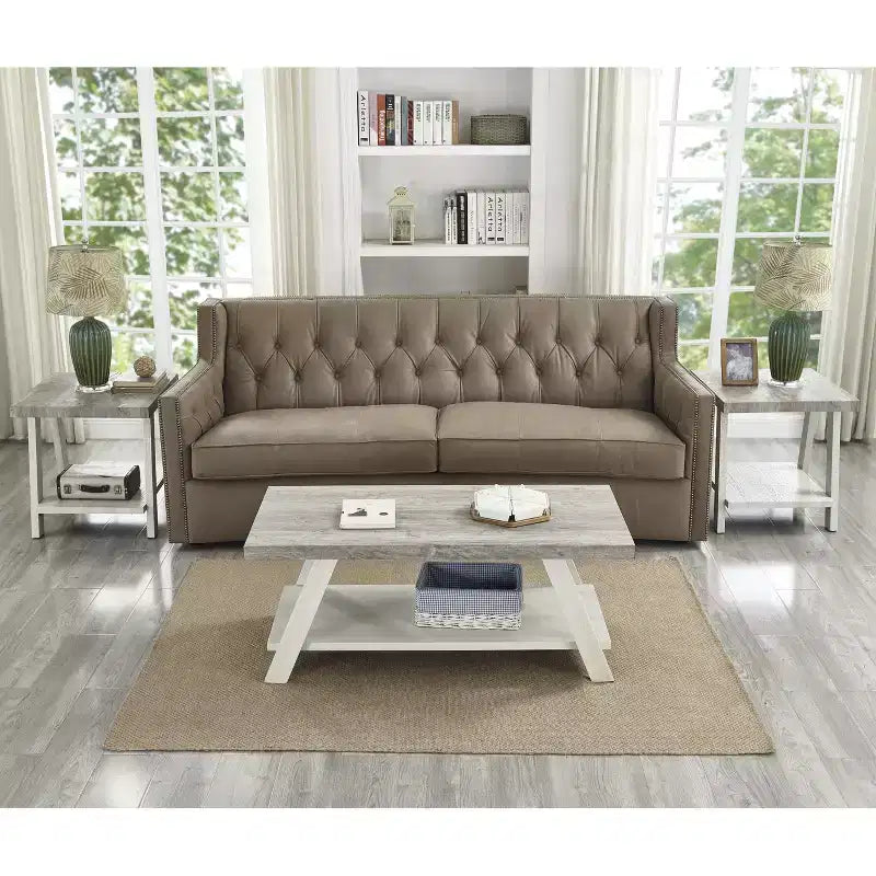 Set tavolino da salotto a 3 pezzi in legno Athens Contemporary grigio effetto invecchiato e beige