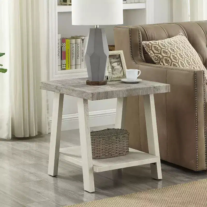 Set tavolino da salotto a 3 pezzi in legno Athens Contemporary grigio effetto invecchiato e beige