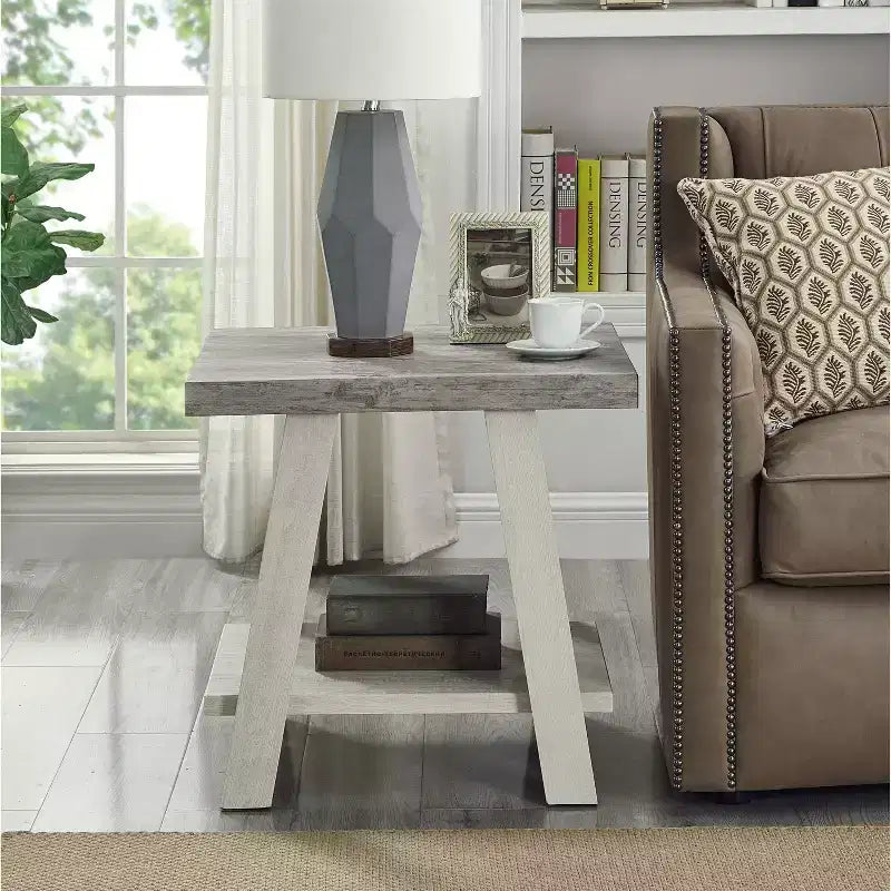 Set tavolino da salotto a 3 pezzi in legno Athens Contemporary grigio effetto invecchiato e beige