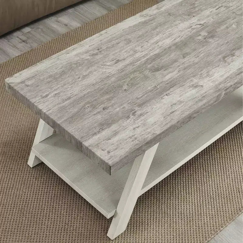 Set tavolino da salotto a 3 pezzi in legno Athens Contemporary grigio effetto invecchiato e beige