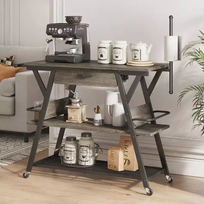 Carrello da cucina piccolo con ruote, carrello bar con ripiano a 3 livelli, isola cucina mobile, carrello da servizio bar per casa, stand per caffetteria