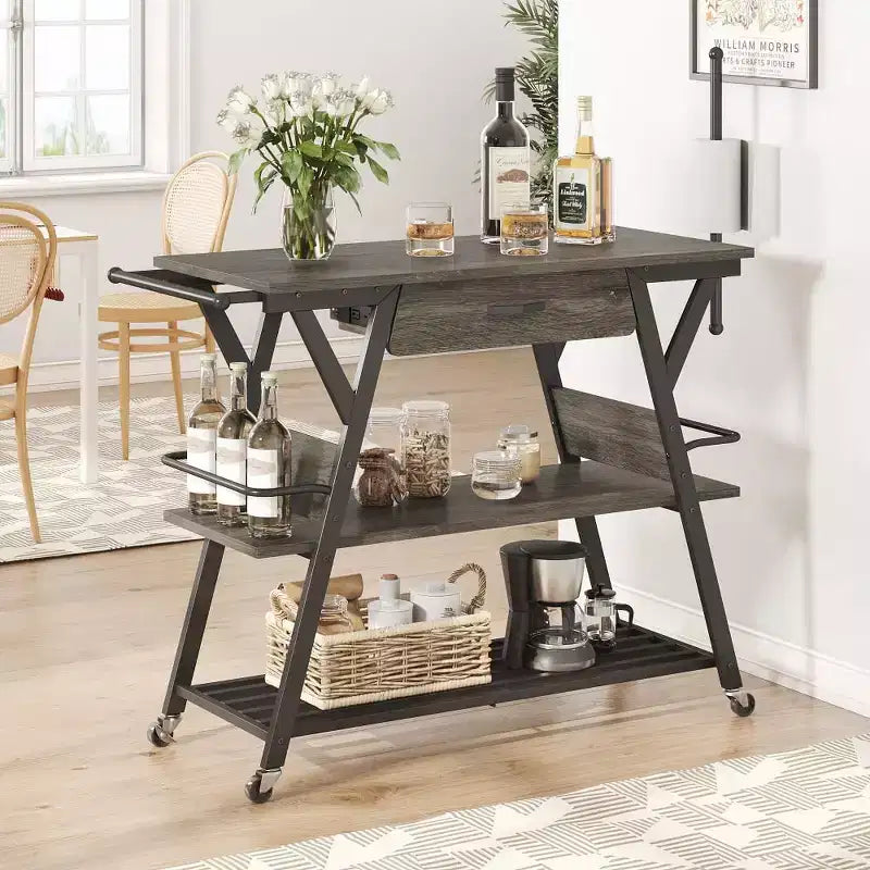 Carrello da cucina piccolo con ruote, carrello bar con ripiano a 3 livelli, isola cucina mobile, carrello da servizio bar per casa, stand per caffetteria