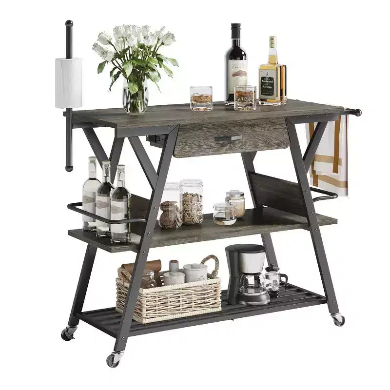 Carrello da cucina piccolo con ruote, carrello bar con ripiano a 3 livelli, isola cucina mobile, carrello da servizio bar per casa, stand per caffetteria